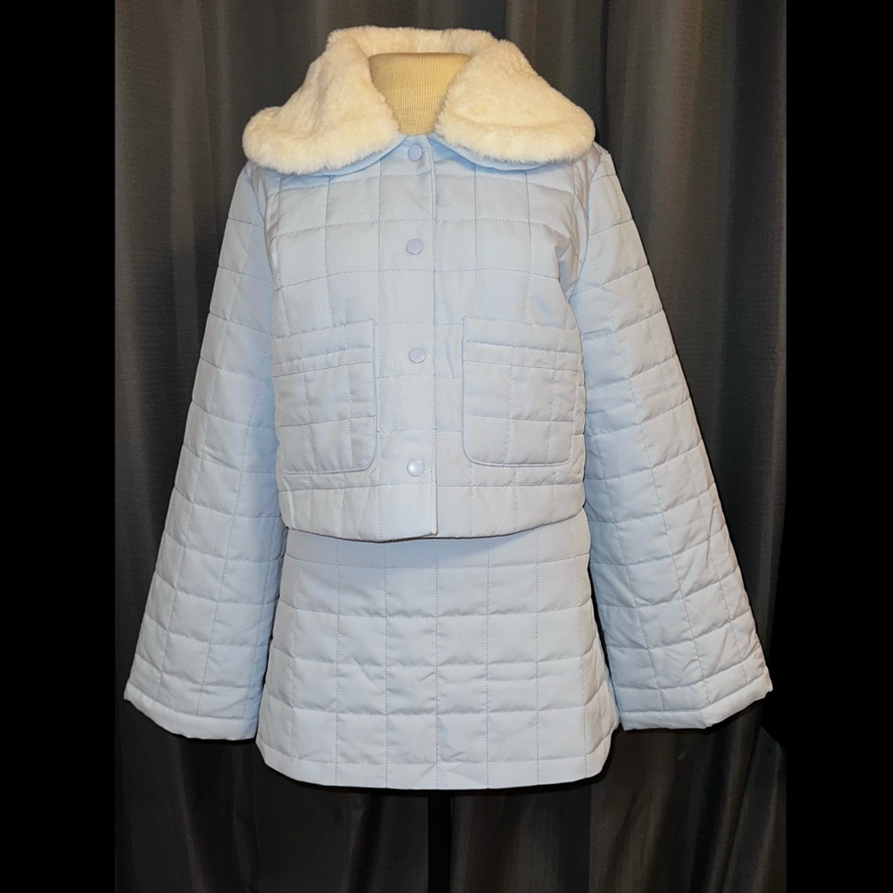 Sugar Thrillz Dolls Kill ‘POLAR EXPRESS’ Blue Quilted Jacket & Skirt SET L NWT